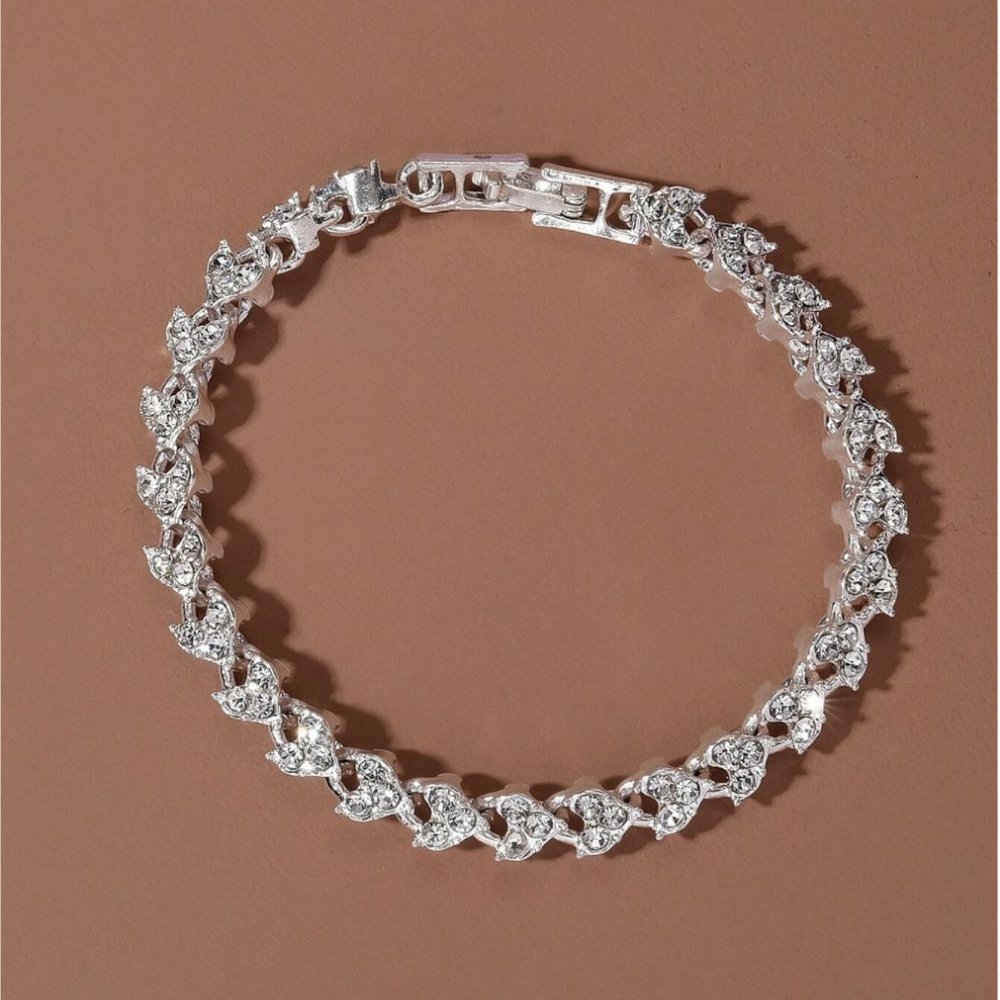 Bracelet Rhinestone Link Jewelry Silver New!